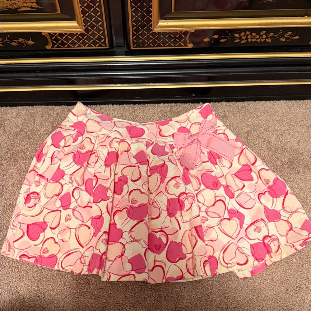 Talbots Pink Heart-Print Skater Skirt with Bow Accent